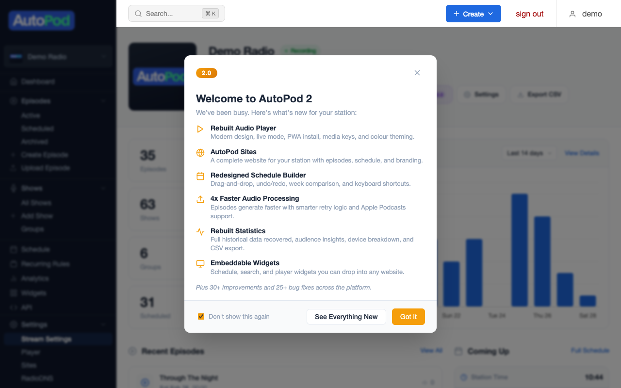 AutoPod stream settings